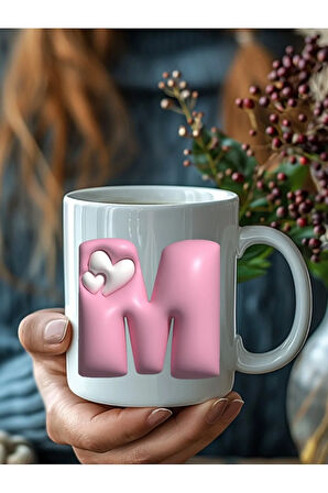 Kalpli Harf Şeklinde Kişiye Özel 3 Boyutlu Tasarım Seramik Kupa Mug - Hediyelik