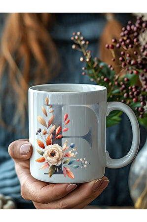 Renkli Çiçekli Harf Şeklinde Kişiye Özel 3 Boyutlu Tasarım Seramik Kupa Mug - Hediyelik