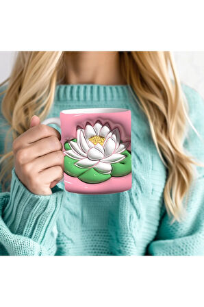 Çiçek Baskılı 3D Tasarım Seramik Kupa Mug - GÜL - LALE - LOTUS - NİLÜFER - PAPATYA -