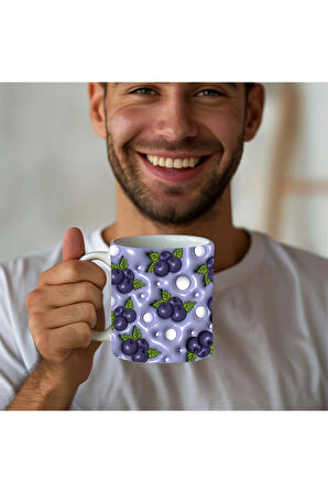 Meyve Baskılı 3D Tasarım Seramik Kupa Mug - Hediyelik Kupa Bardak - Meyve Çeşitleri