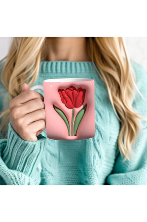 Çiçek Baskılı 3D Tasarım Seramik Kupa Mug - GÜL - LALE - LOTUS - NİLÜFER - PAPATYA -