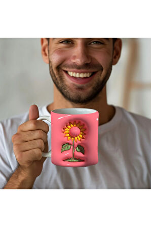 Çiçek Baskılı 3D Tasarım Seramik Kupa Mug - GÜL - LALE - LOTUS - NİLÜFER - PAPATYA -