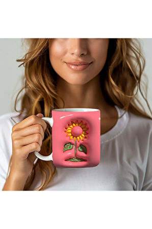 Çiçek Baskılı 3D Tasarım Seramik Kupa Mug - GÜL - LALE - LOTUS - NİLÜFER - PAPATYA -