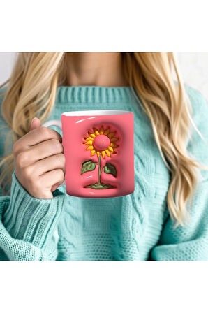 Çiçek Baskılı 3D Tasarım Seramik Kupa Mug - GÜL - LALE - LOTUS - NİLÜFER - PAPATYA -