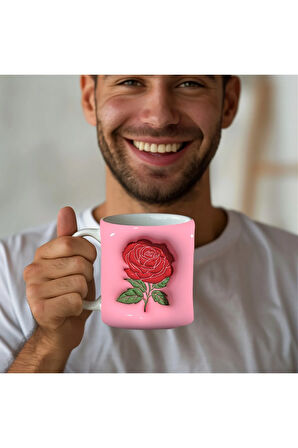 Çiçek Baskılı 3D Tasarım Seramik Kupa Mug - GÜL - LALE - LOTUS - NİLÜFER - PAPATYA -