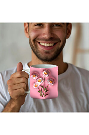 Çiçek Baskılı 3D Tasarım Seramik Kupa Mug - GÜL - LALE - LOTUS - NİLÜFER - PAPATYA -