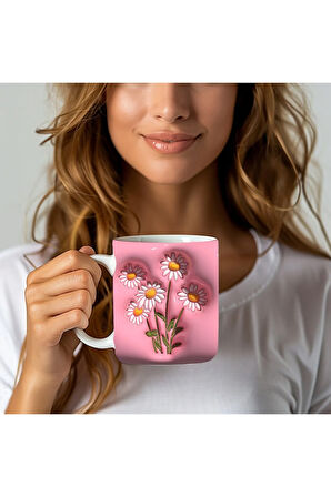 Çiçek Baskılı 3D Tasarım Seramik Kupa Mug - GÜL - LALE - LOTUS - NİLÜFER - PAPATYA -