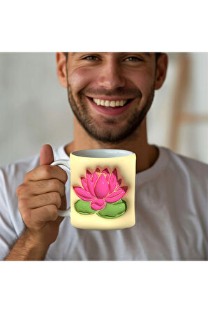 Çiçek Baskılı 3D Tasarım Seramik Kupa Mug - GÜL - LALE - LOTUS - NİLÜFER - PAPATYA -