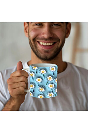 Çiçek Baskılı 3D Tasarım Seramik Kupa Mug - GÜL - LALE - LOTUS - NİLÜFER - PAPATYA -