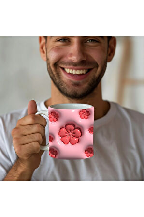 Çiçek Baskılı 3D Tasarım Seramik Kupa Mug - GÜL - LALE - LOTUS - NİLÜFER - PAPATYA -