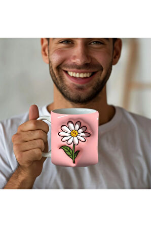 Çiçek Baskılı 3D Tasarım Seramik Kupa Mug - GÜL - LALE - LOTUS - NİLÜFER - PAPATYA -