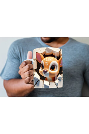 Yavru Hayvan Baskılı 3 Boyutlu Tasarım Seramik Kupa Mug - Hediyelik Kupa Bardak