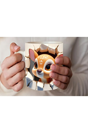 Yavru Hayvan Baskılı 3 Boyutlu Tasarım Seramik Kupa Mug - Hediyelik Kupa Bardak