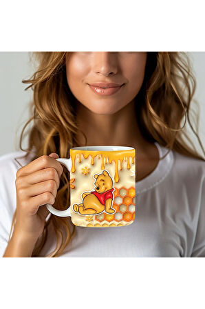 Winnie the Pooh - Kaplan Tigger - İyor - Piglet Baskılı 3D Tasarım Seramik Kupa Mug