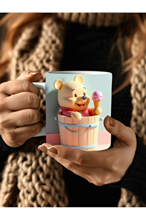 Winnie the Pooh - Kaplan Tigger - İyor - Piglet Baskılı 3D Tasarım Seramik Kupa Mug