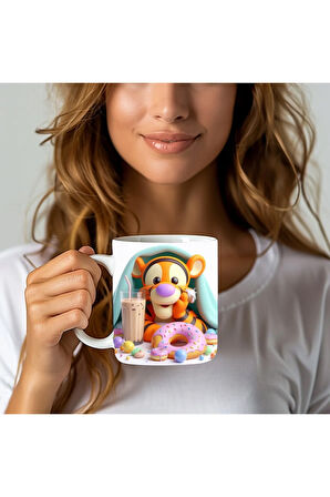 Winnie the Pooh - Kaplan Tigger - İyor - Piglet Baskılı 3D Tasarım Seramik Kupa Mug