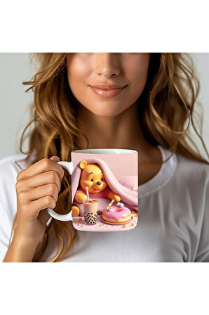Winnie the Pooh - Kaplan Tigger - İyor - Piglet Baskılı 3D Tasarım Seramik Kupa Mug