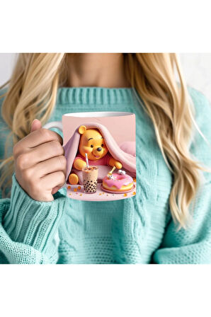 Winnie the Pooh - Kaplan Tigger - İyor - Piglet Baskılı 3D Tasarım Seramik Kupa Mug