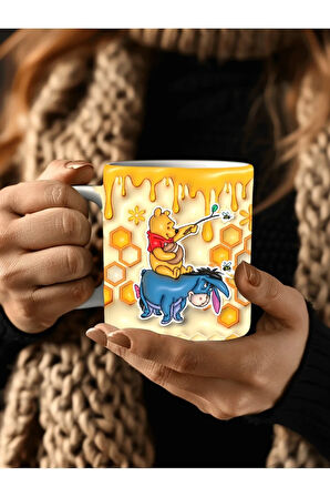 Winnie the Pooh - Kaplan Tigger - İyor - Piglet Baskılı 3D Tasarım Seramik Kupa Mug