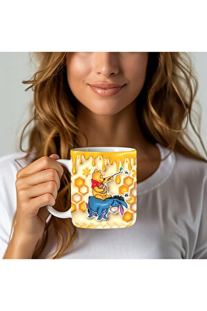 Winnie the Pooh - Kaplan Tigger - İyor - Piglet Baskılı 3D Tasarım Seramik Kupa Mug