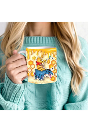 Winnie the Pooh - Kaplan Tigger - İyor - Piglet Baskılı 3D Tasarım Seramik Kupa Mug