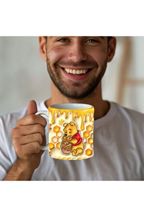 Winnie the Pooh - Kaplan Tigger - İyor - Piglet Baskılı 3D Tasarım Seramik Kupa Mug