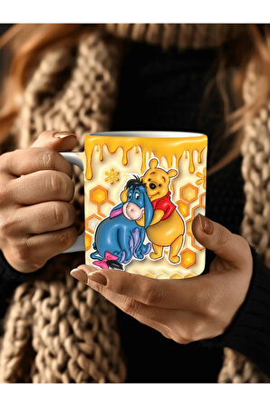 Winnie the Pooh - Kaplan Tigger - İyor - Piglet Baskılı 3D Tasarım Seramik Kupa Mug