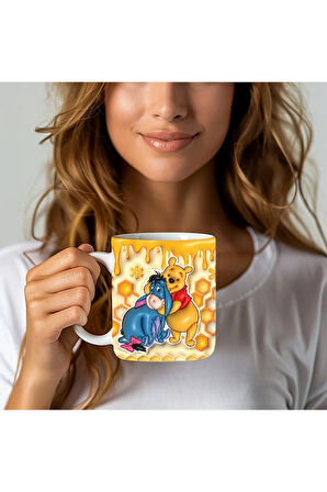 Winnie the Pooh - Kaplan Tigger - İyor - Piglet Baskılı 3D Tasarım Seramik Kupa Mug