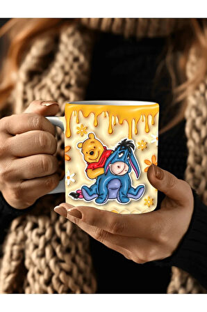 Winnie the Pooh - Kaplan Tigger - İyor - Piglet Baskılı 3D Tasarım Seramik Kupa Mug