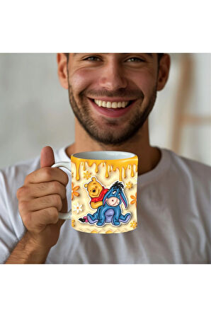 Winnie the Pooh - Kaplan Tigger - İyor - Piglet Baskılı 3D Tasarım Seramik Kupa Mug