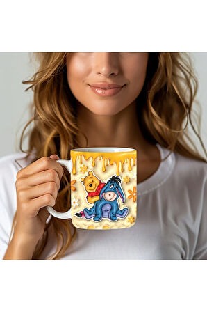 Winnie the Pooh - Kaplan Tigger - İyor - Piglet Baskılı 3D Tasarım Seramik Kupa Mug