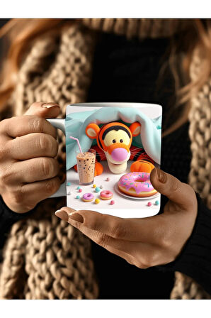 Winnie the Pooh - Kaplan Tigger - İyor - Piglet Baskılı 3D Tasarım Seramik Kupa Mug