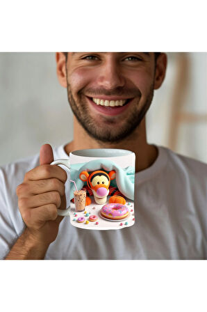 Winnie the Pooh - Kaplan Tigger - İyor - Piglet Baskılı 3D Tasarım Seramik Kupa Mug