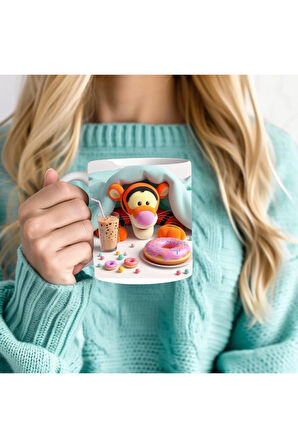 Winnie the Pooh - Kaplan Tigger - İyor - Piglet Baskılı 3D Tasarım Seramik Kupa Mug