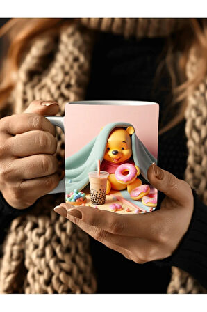 Winnie the Pooh - Kaplan Tigger - İyor - Piglet Baskılı 3D Tasarım Seramik Kupa Mug