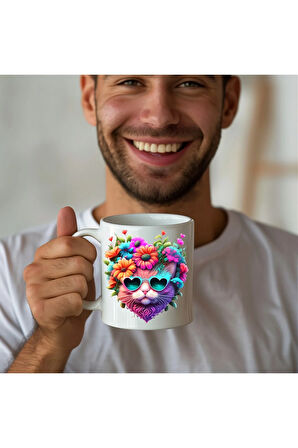 Kedi Baskılı 3D Tasarım Seramik Kupa Mug - Hediyelik Kupa Bardak