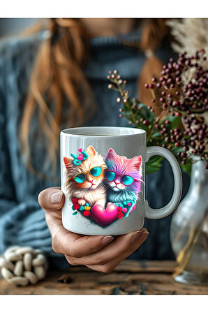 Kedi Baskılı 3D Tasarım Seramik Kupa Mug - Hediyelik Kupa Bardak