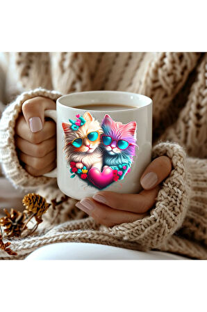 Kedi Baskılı 3D Tasarım Seramik Kupa Mug - Hediyelik Kupa Bardak