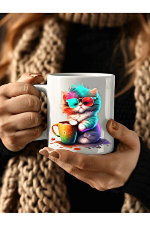 Kedi Baskılı 3D Tasarım Seramik Kupa Mug - Hediyelik Kupa Bardak