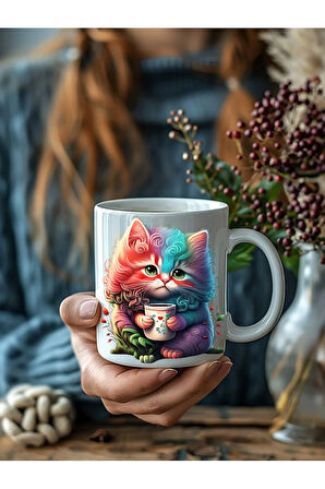 Kedi Baskılı 3D Tasarım Seramik Kupa Mug - Hediyelik Kupa Bardak