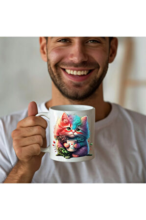 Kedi Baskılı 3D Tasarım Seramik Kupa Mug - Hediyelik Kupa Bardak