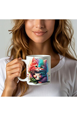 Kedi Baskılı 3D Tasarım Seramik Kupa Mug - Hediyelik Kupa Bardak