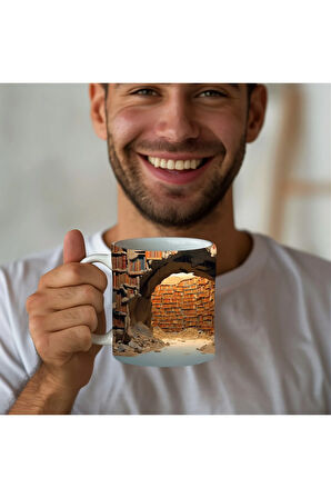 Kitaplık Kütüphane Baskılı 3D Tasarım Seramik Kupa Mug - Hediyelik Kupa Bardak