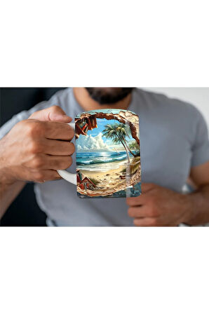 Kitaplık Kütüphane Baskılı 3D Tasarım Seramik Kupa Mug - Hediyelik Kupa Bardak