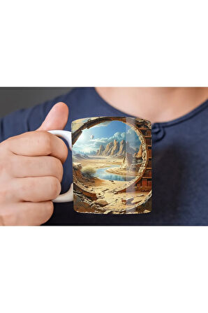 Kitaplık Kütüphane Baskılı 3D Tasarım Seramik Kupa Mug - Hediyelik Kupa Bardak