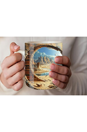 Kitaplık Kütüphane Baskılı 3D Tasarım Seramik Kupa Mug - Hediyelik Kupa Bardak
