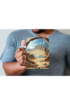 Kitaplık Kütüphane Baskılı 3D Tasarım Seramik Kupa Mug - Hediyelik Kupa Bardak