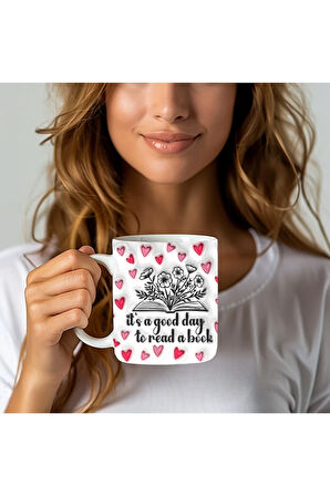 Kitap Ve Kalp Baskılı 3D Tasarım Seramik Kupa Mug - Hediyelik Kupa Bardak