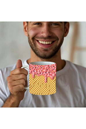 Dondurma Külah Baskılı 3D Tasarım Seramik Kupa Mug - Hediyelik Kupa Bardak