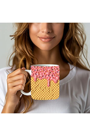 Dondurma Külah Baskılı 3D Tasarım Seramik Kupa Mug - Hediyelik Kupa Bardak